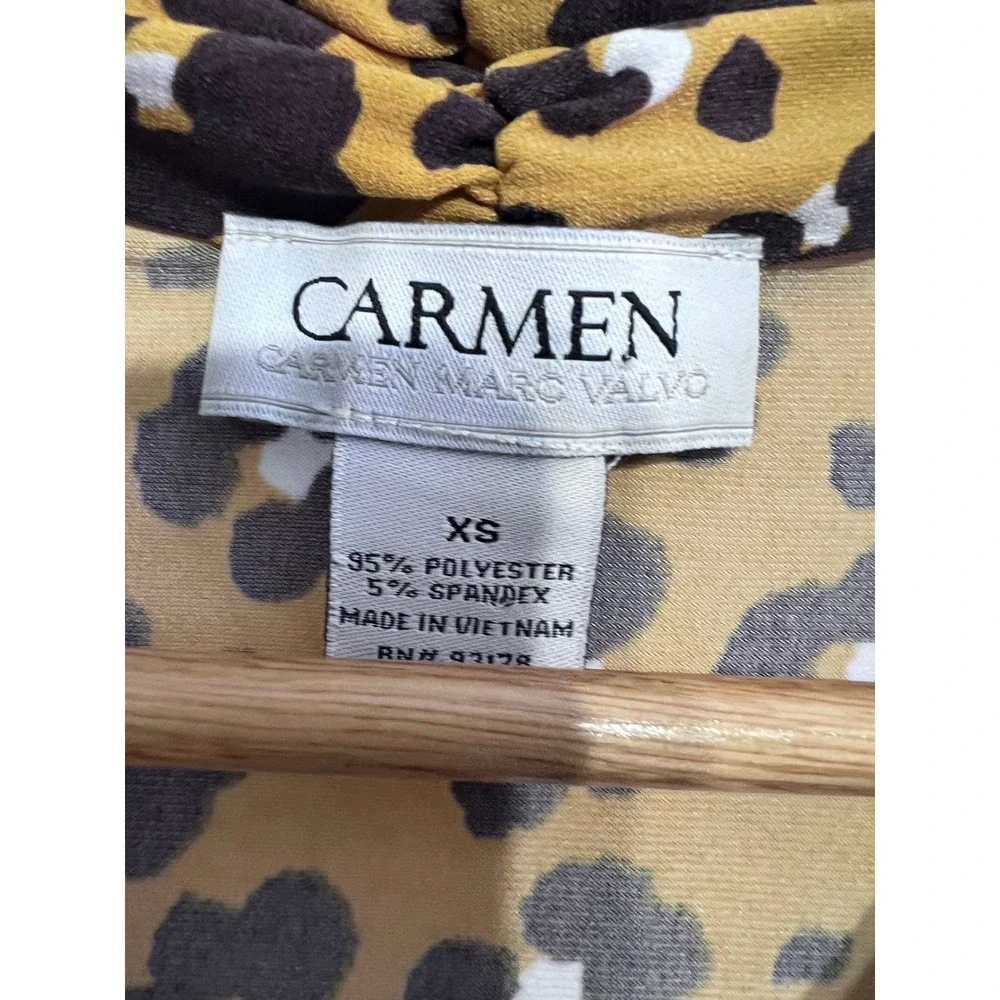 Carmen Marc Valvo‎ Womens Leopard Floral Cowl Neck Sleeveless Top Mustard XS - Picture 2 of 3